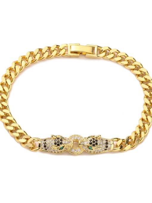 31169 Brass Cubic Zirconia Leopard Trend Link Bracelet