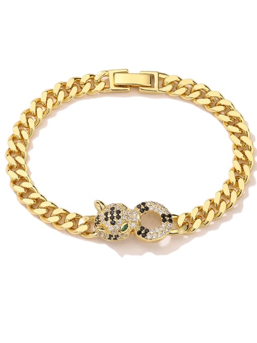 31153 Brass Cubic Zirconia Leopard Trend Link Bracelet