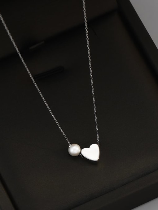 YOUH Brass Imitation Pearl Heart Dainty Necklace 2
