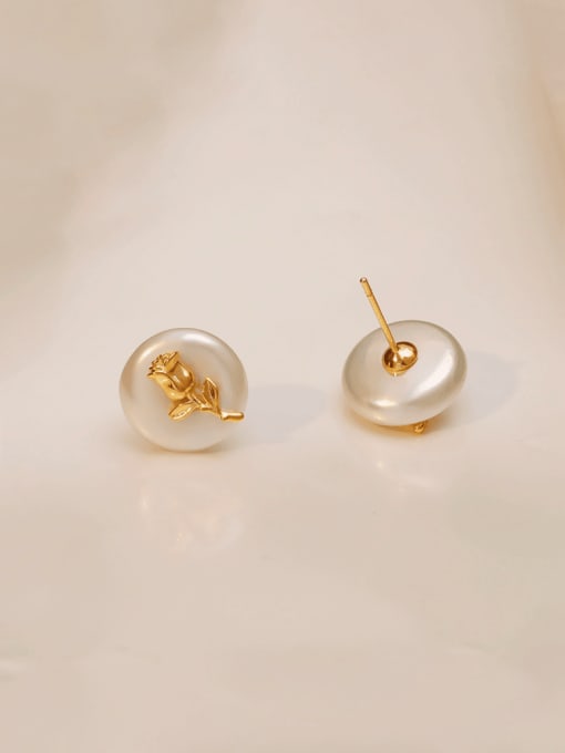 HYACINTH Brass Freshwater Pearl Geometric Minimalist Stud Earring 2