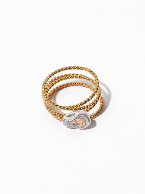 TINGS Brass Freshwater Pearl Irregular Vintage Stackable Ring 2