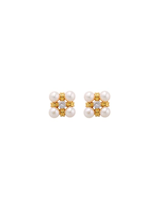 Five Color Brass Imitation Pearl Flower Dainty Stud Earring