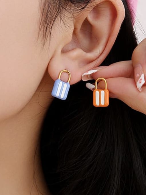 Five Color Brass Enamel Locket Cute Huggie Earring 1