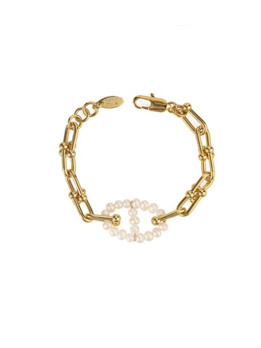golden Brass Imitation Pearl Geometric Vintage Bracelet