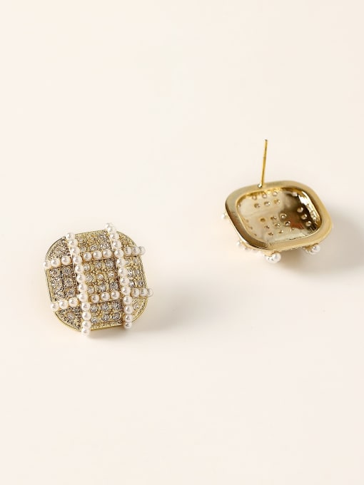 HYACINTH Brass Imitation Pearl Geometric Vintage Stud Trend Korean Fashion Earring 2