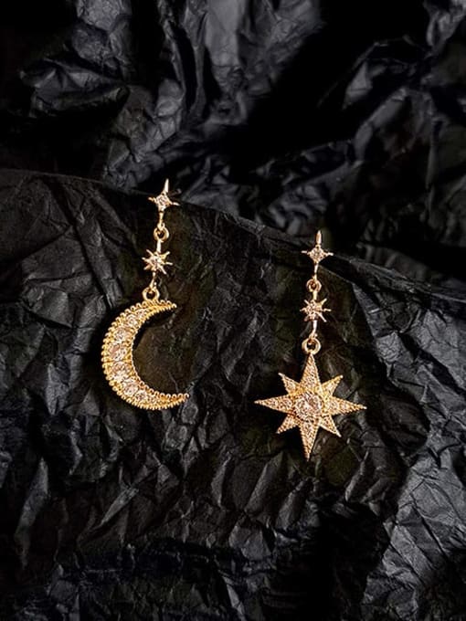 HYACINTH Copper cubic zirconia asymmetric moon star  drop Trend Korean Fashion Earring 1