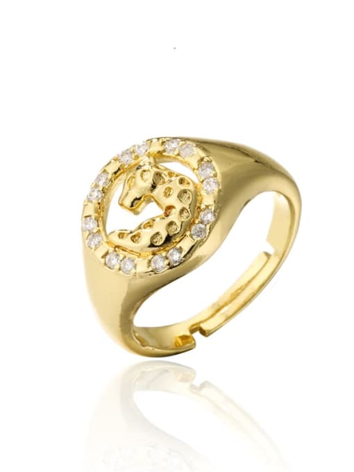 10828 Brass Cubic Zirconia Leopard Vintage Band Ring