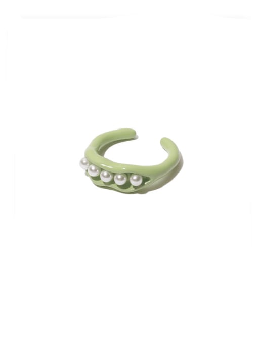 Light green  (No. 6 and No. 7 ring) Alloy Enamel Imitation Pearl Geometric Minimalist Band Ring