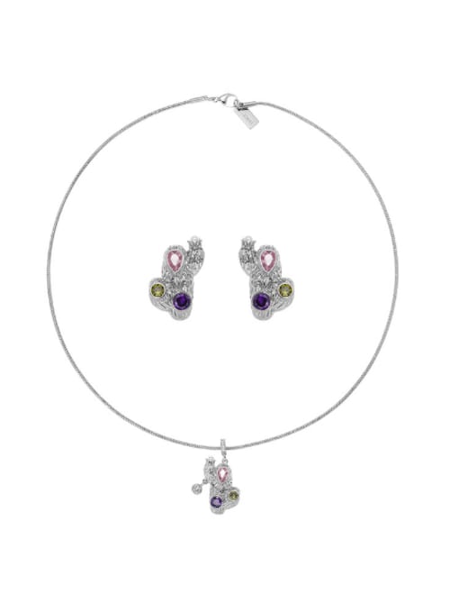 TINGS Brass Cubic Zirconia Hip Hop Cactus Earring and Necklace Set 0