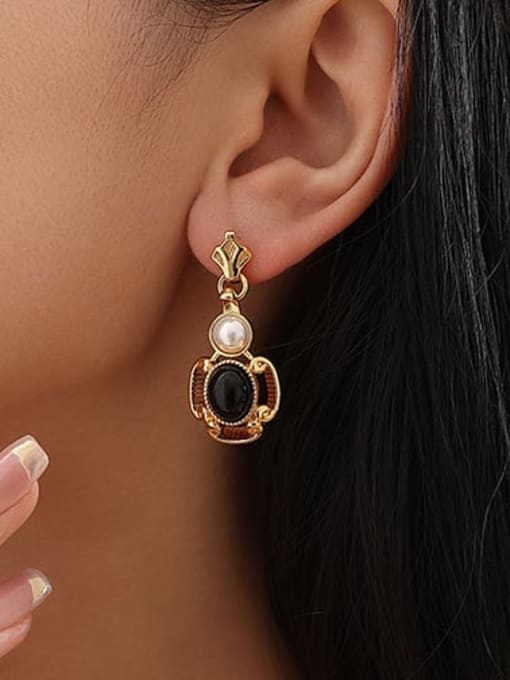 Five Color Brass Imitation Pearl Geometric Vintage Drop Earring 1