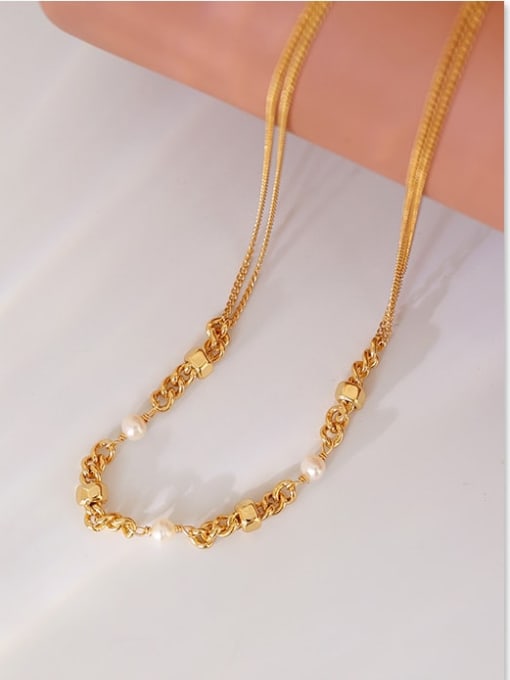 Five Color Brass Imitation Pearl Geometric Minimalist Necklace 0