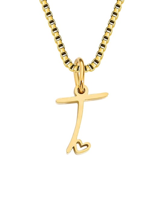 T Gold Stainless steel Letter Minimalist Necklace