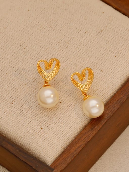 18K gold Brass Imitation Pearl Heart Minimalist Drop Earring
