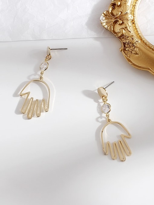 gold Copper Hollow Exaggerated palm abstract long Trend Korean Fashion Earrings