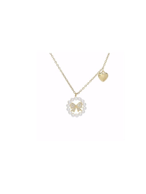 YOUH Brass Imitation Pearl Bowknot Dainty Necklace