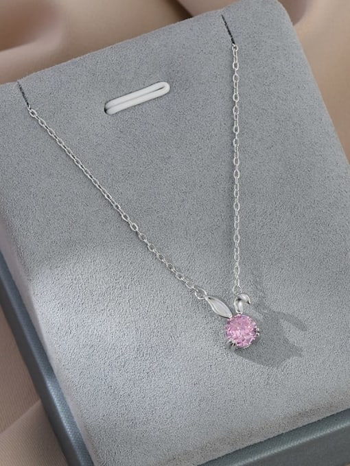 Steel color XL63220 Brass Cubic Zirconia Pink Rabbit Dainty Necklace