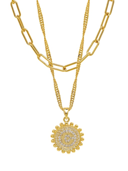 16K gold letter C Brass Cubic Zirconia Letter Minimalist Multi Strand Necklace