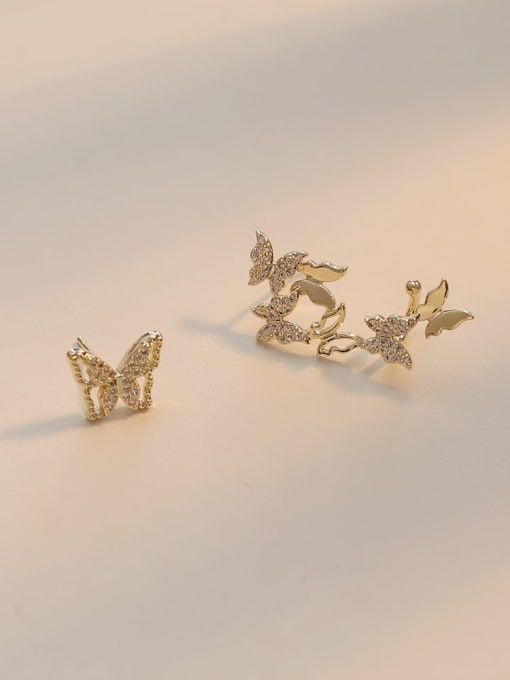 gold Copper Cubic Zirconia Butterfly Dainty Stud Trend Korean Fashion Earring