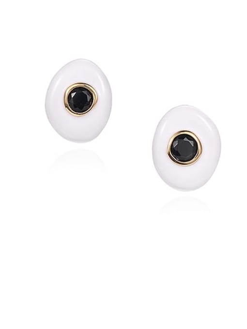 Black Zircon Earrings Brass Enamel Geometric Minimalist Stud Earring