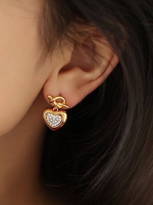 Five Color Brass Cubic Zirconia Heart Dainty Stud Earring 1