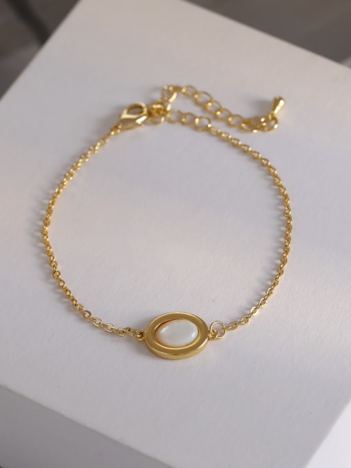 16K gold Brass Cats Eye Geometric Minimalist Link Bracelet