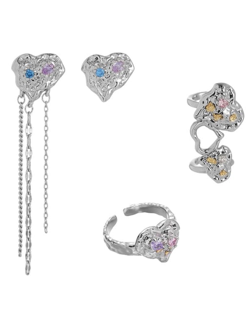 TINGS Brass Cubic Zirconia Hip Hop Heart Ring And Earring Set 0