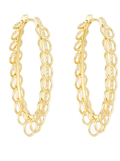 Multi ring earrings in gold Brass Cubic Zirconia Irregular Ethnic Drop Earring