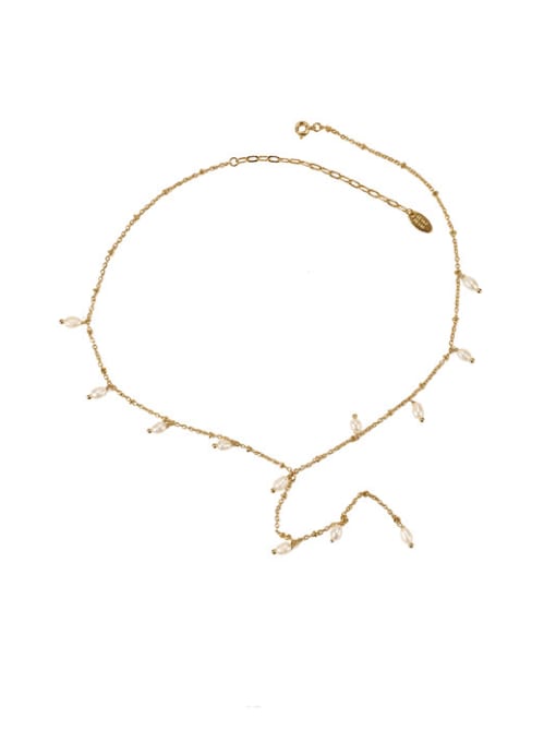 golden Brass Cubic Zirconia Tassel Vintage Lariat Necklace