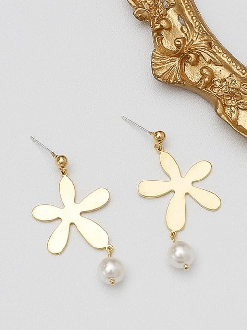 14K  gold Copper Imitation Pearl Geometric Minimalist Stud Trend Korean Fashion Earring
