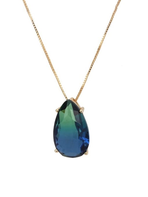 Gold Plated green blue gradient Brass Cubic Zirconia Water Drop Luxury Necklace