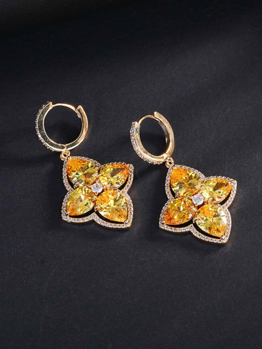 OUOU Brass Cubic Zirconia Flower Luxury Huggie Earring 1
