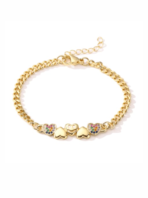 30649 Brass Cubic Zirconia Heart Vintage Link Bracelet