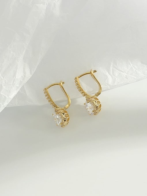 14K-gold Copper Cubic Zirconia White Round Dainty Huggie Trend Korean Fashion Earring
