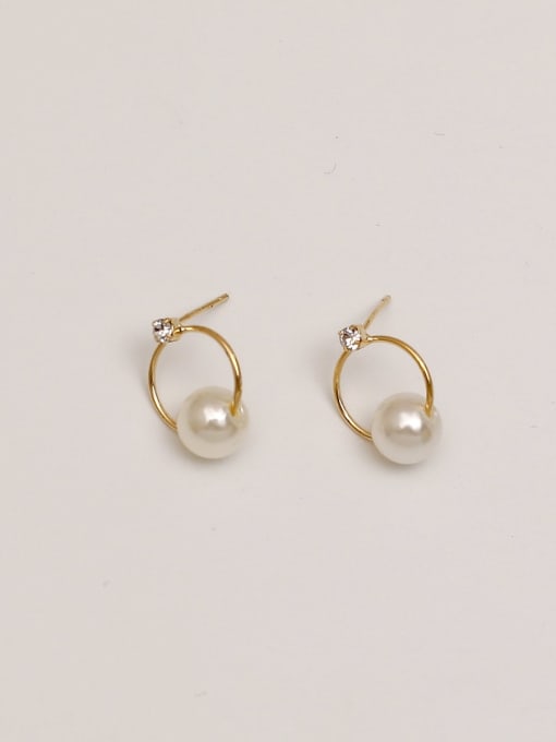 14K real gold pearl Brass Imitation Pearl Geometric Minimalist Drop Trend Korean Fashion Earring