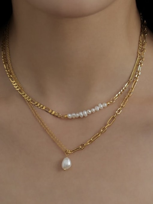 ACCA Brass Freshwater Pearl Vintage Asymmetrical Chain Necklace 1