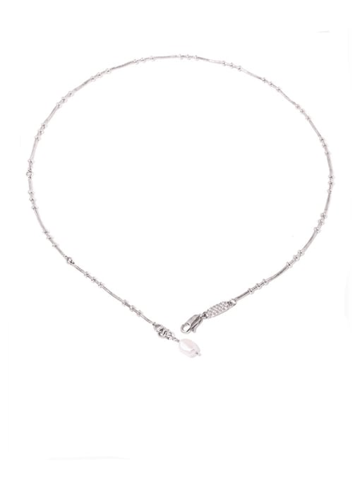 Pearl zircon chain Brass Geometric Vintage Hollow  Geometric  Chain Necklace