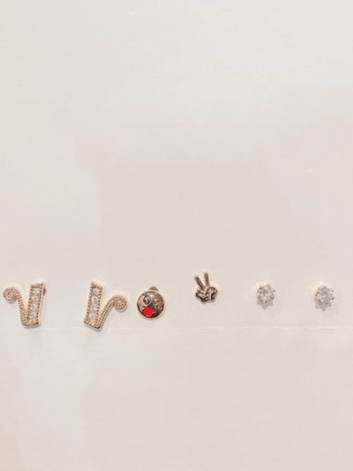 ZRUI Brass Cubic Zirconia Letter Cute Set  Stud Earring 1