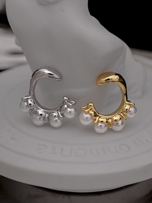 ACCA Brass Imitation Pearl Geometric Minimalist Single Earring(Single -Only One) 2