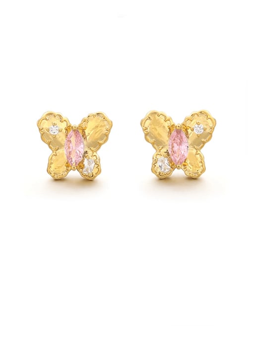 Pink Brass Cubic Zirconia Butterfly Vintage Stud Earring