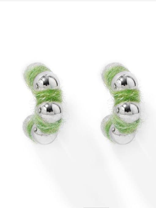 green Brass Cotton thread Geometric Minimalist Stud Earring