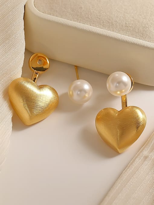 HYACINTH Brass Imitation Pearl Heart Dainty Stud Earring 3
