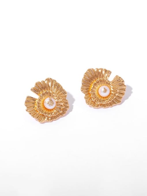 Earrings Brass Freshwater Pearl Flower Minimalist Stud Earring