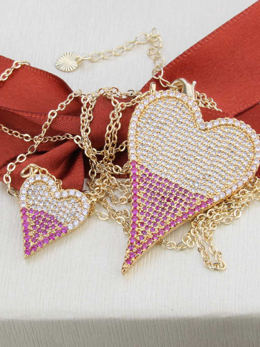 Gold plated color matching Brass Cubic Zirconia Heart Luxury Multi Strand Necklace