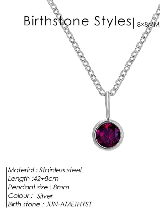 June Purple Steel Stainless steel Cubic Zirconia Round Minimalist Necklace