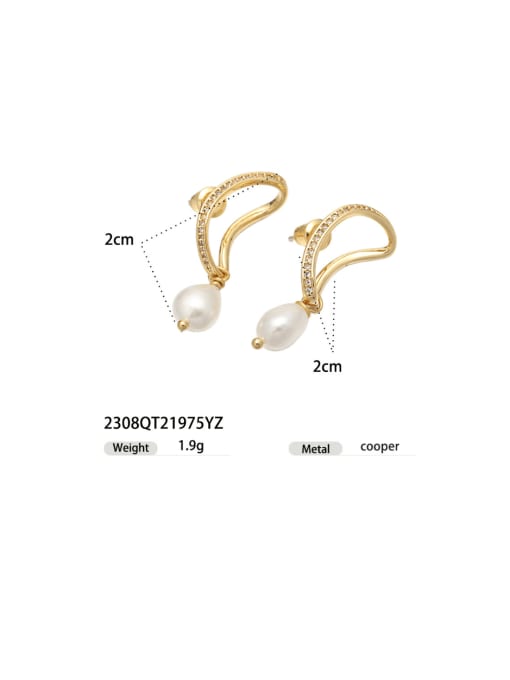 2308QT21975YZ Brass Imitation Pearl Irregular Hip Hop Drop Earring