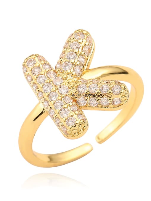 K Brass Cubic Zirconia Letter Minimalist Band Ring
