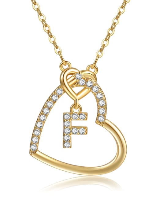 F gold Brass Cubic Zirconia Heart Minimalist  Letter Pendant Necklace