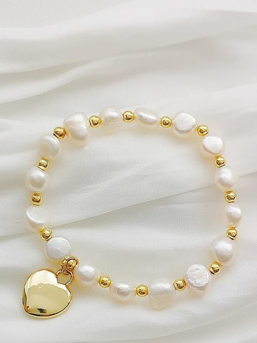 HYACINTH Copper Imitation Pearl Heart Dainty Beaded Bracelet 1