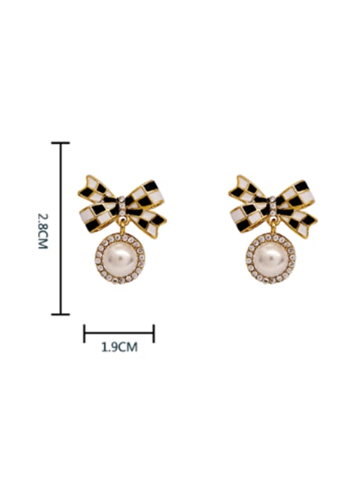 HYACINTH Brass Imitation Pearl Enamel Bowknot Vintage Stud Earring 2