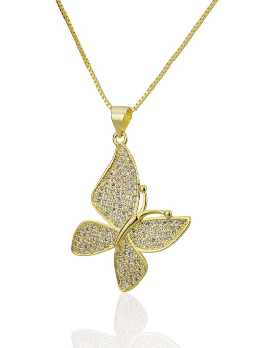 golden Brass  Cubic Zirconia Butterfly Dainty Necklace